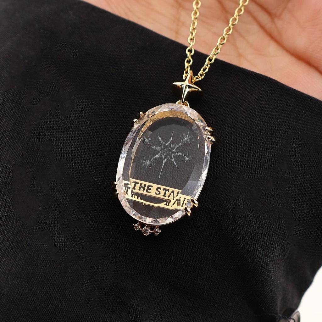 Vintage Sun & Moon Tarot Card Necklace - Cross-Border Crystal Pattern Sweater Chain (18K)