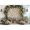 Flower Arched Wooden Grid Themed Children's Birthday Party Backdrop, Adult Wedding, Family Gathering Banner Photography Backdrop11