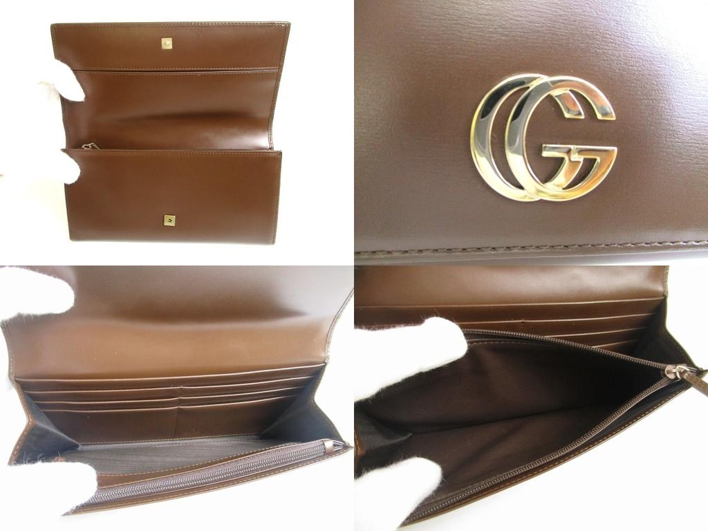Authentisches GUCCI Doppel-G Dunkelbraunes Leder Klappe Langes Portemonnaie #a775 Aufgearbeitet
