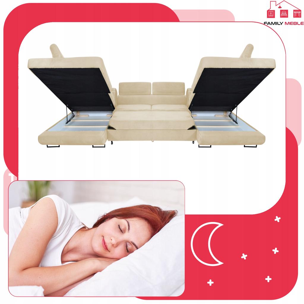 U-shaped Corner Sofa Bed, Extendable F. Bosso Family Sleeping Furniture Beige Velvet