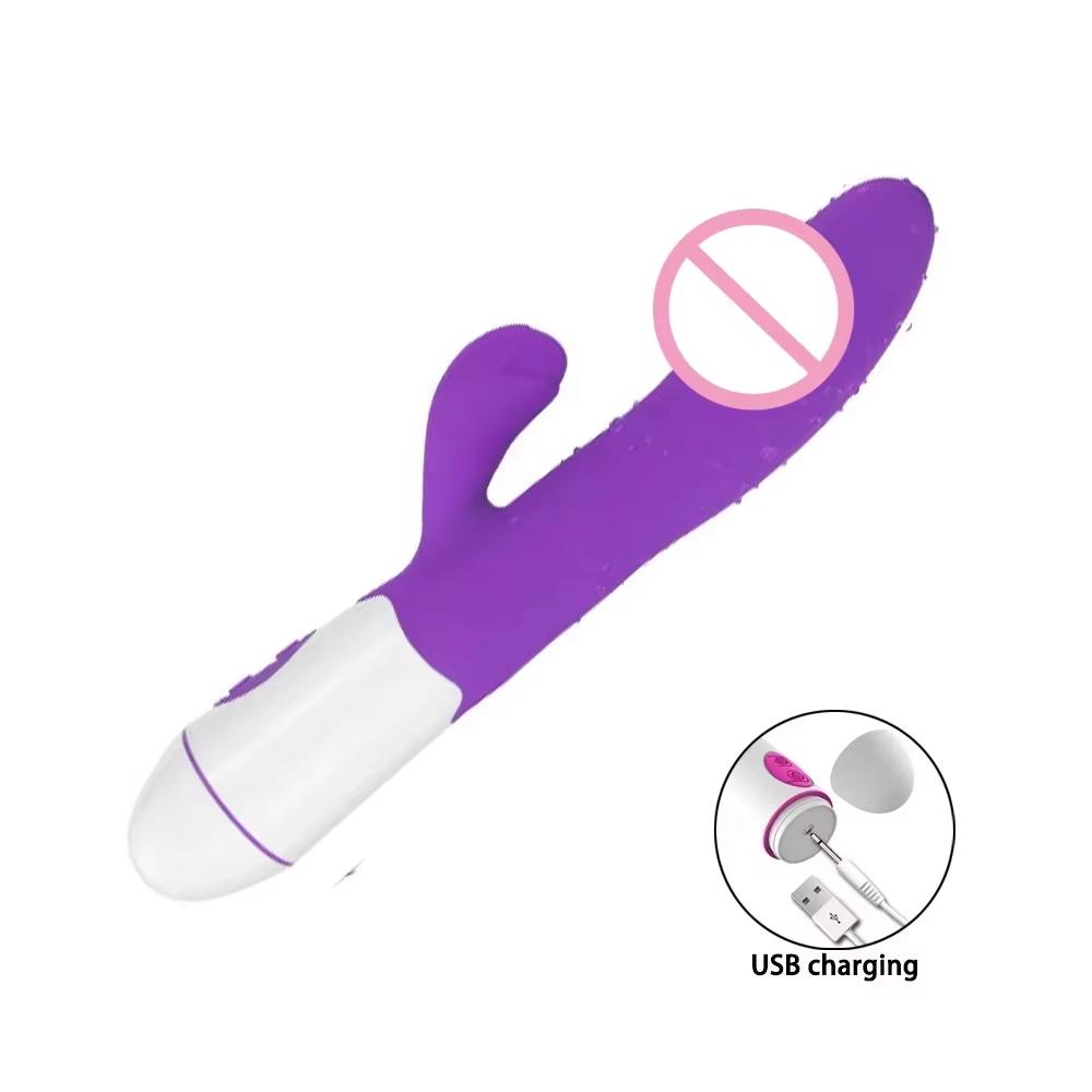 G Spot Vagina Massager AV Stick Clitoris Rechargeable Dildo Rabbit Vibrator Dual Vibration Sex Toys for Women Female Masturbator