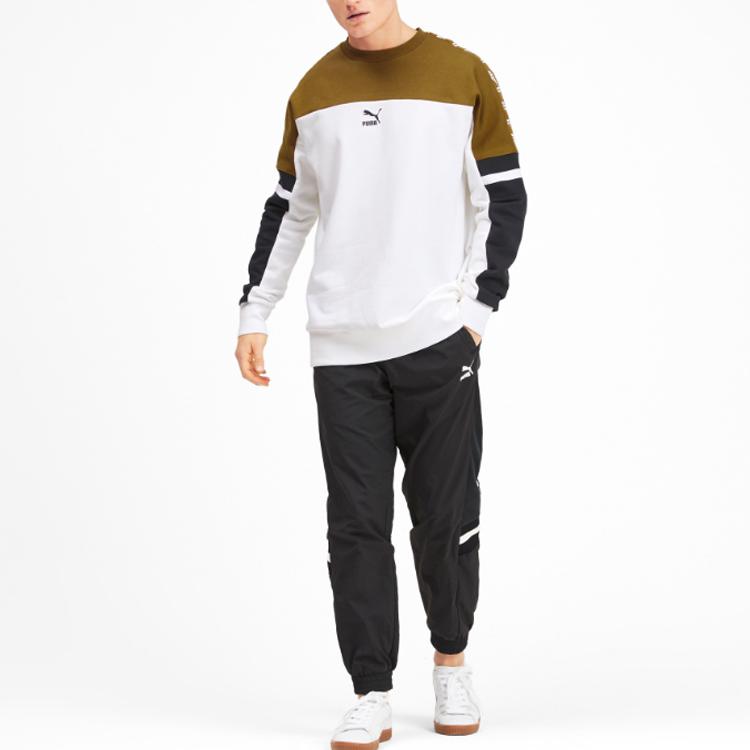 Puma Logo Print Colorblock Crew Neck Sweatshirt Men Tops White 595872-02