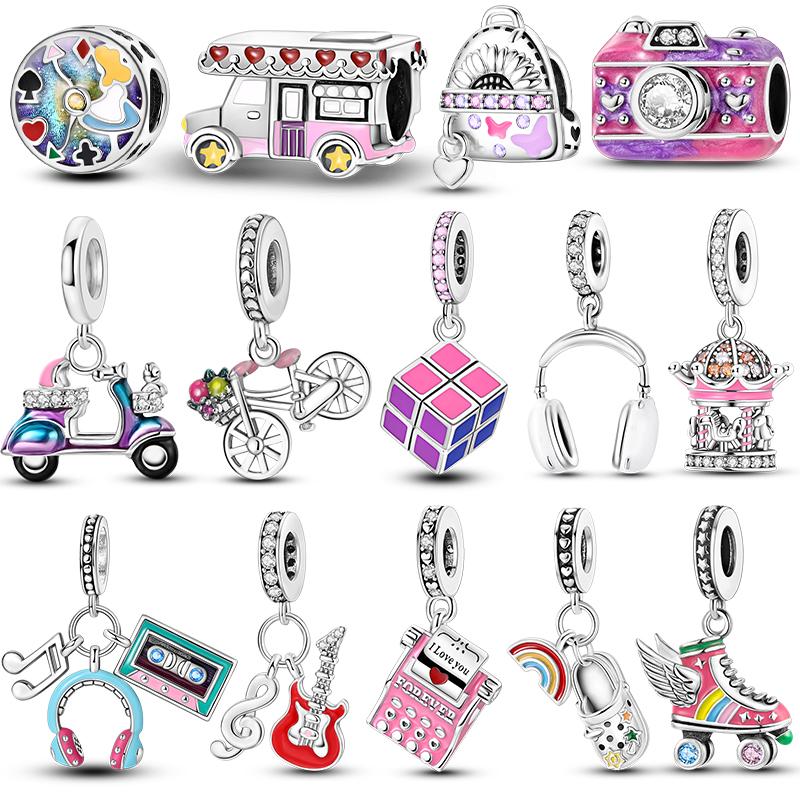 Copper Charms Beads Smart Watch Bike Car Travel Dangle Fit Original Bangle Bracelet Diy Jewelry For Woman