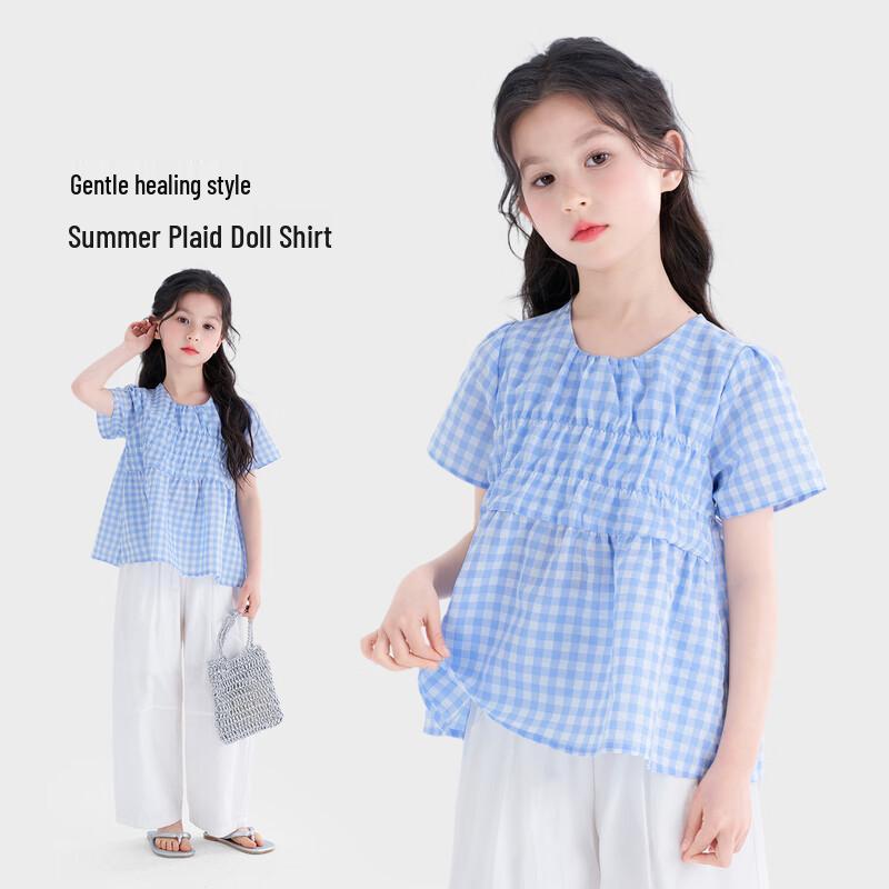 

Tutuxiaoxiang Girls Sweet Plaid Short Sleeve Blouse 120