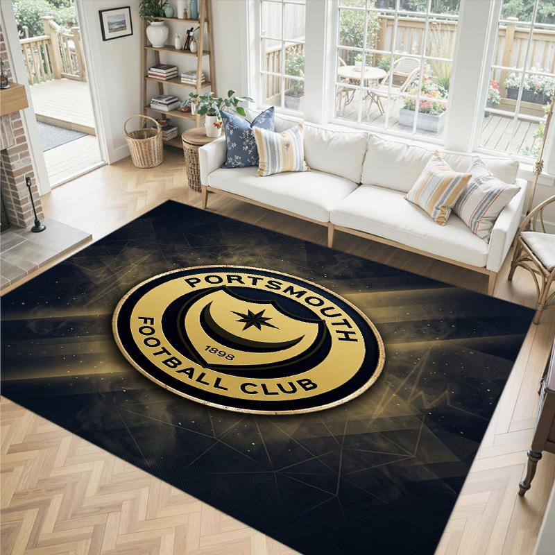 Portsmouth FC Design Kristall-Samt-Teppich Gemütlich Nicht?Rutschfester Teppich mit Aufdruck für Schlafzimmer Wohnzimmer Eingang