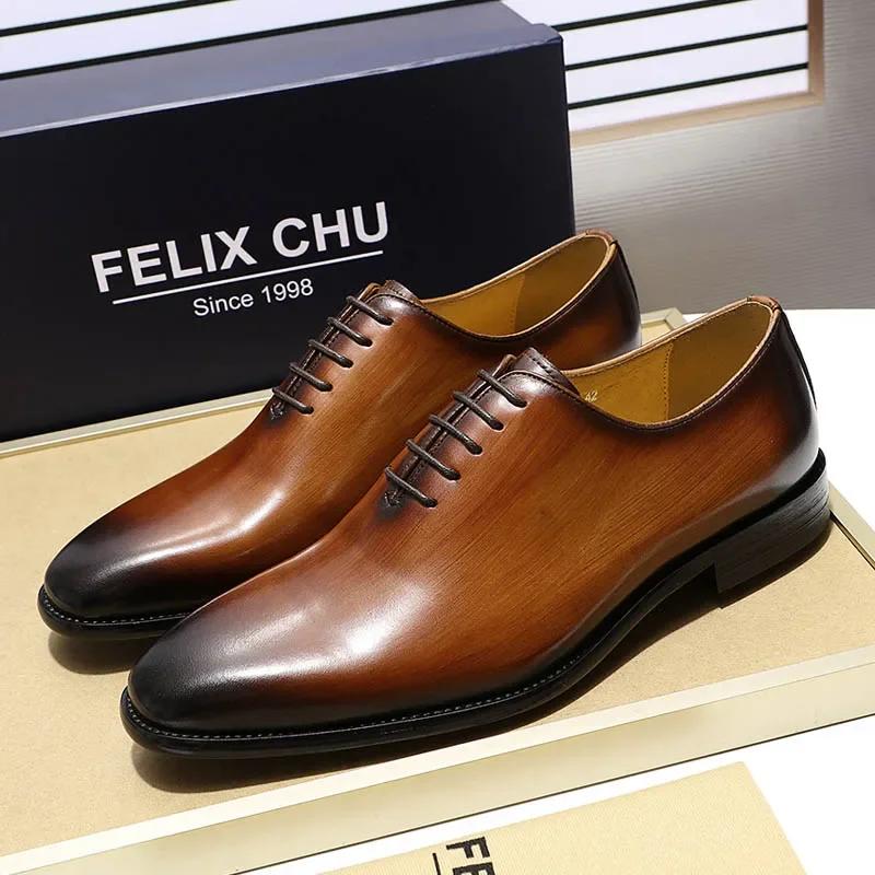 Fashion Designer Genuine Leather Mens Wholecut Oxford Shoes Luxury Brand Black Brown Dress Shoes for Business Office Formal Wear