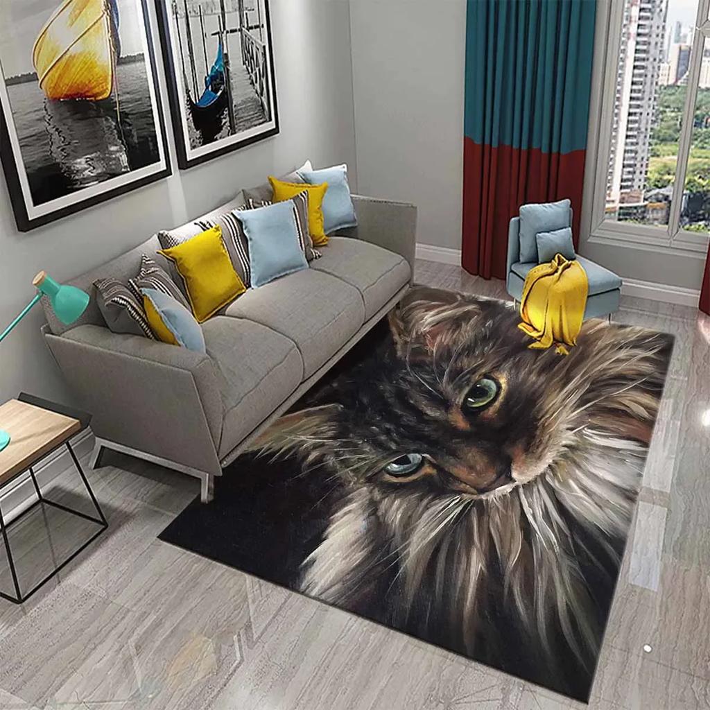 Cute Cat Oil Painting Carpet Bathroom Modern Non-slip Door Mat Kitchen Home Living Room Bedroom Funny Kitty Decor Floor Area Mat