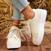Comemore Spring Autumn Women Platform Vulcanize Shoes Round Toe Lace Up Casual Flat Sneakers Comfortable Large Size Board Shoes