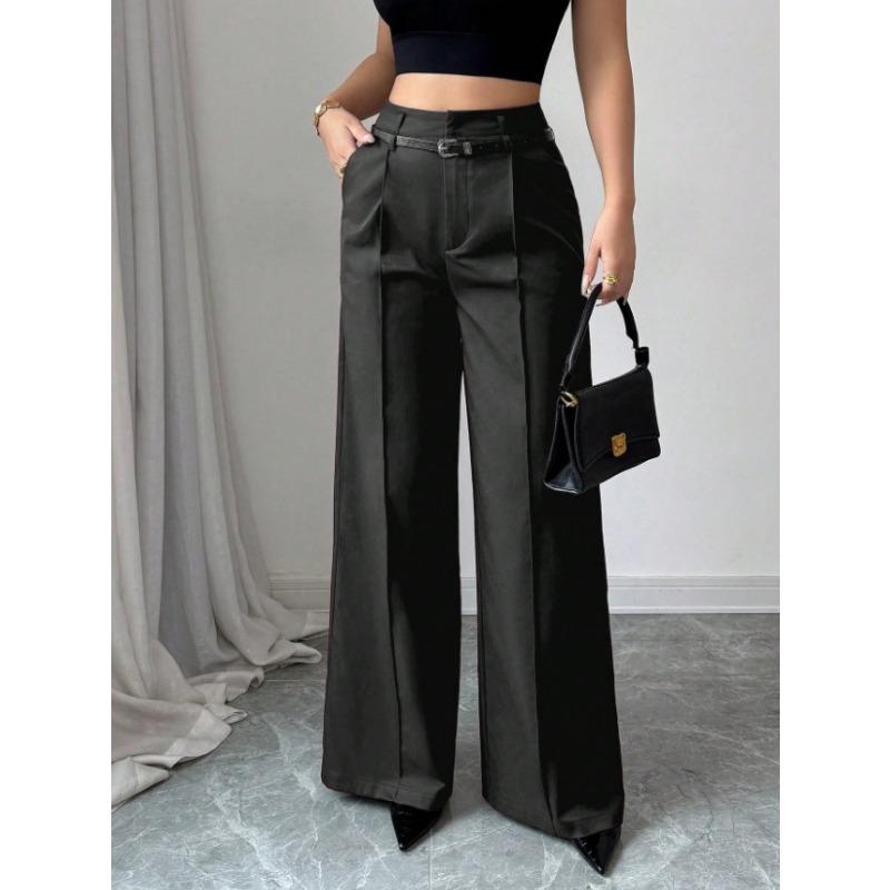 

Women s Light Blue High Waist Pleated Wide Leg Pants With Belt Included S чёрный