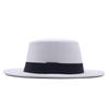 Retro British style black ribbon flat top top hat couple men and women spring and autumn woolen thermal hat