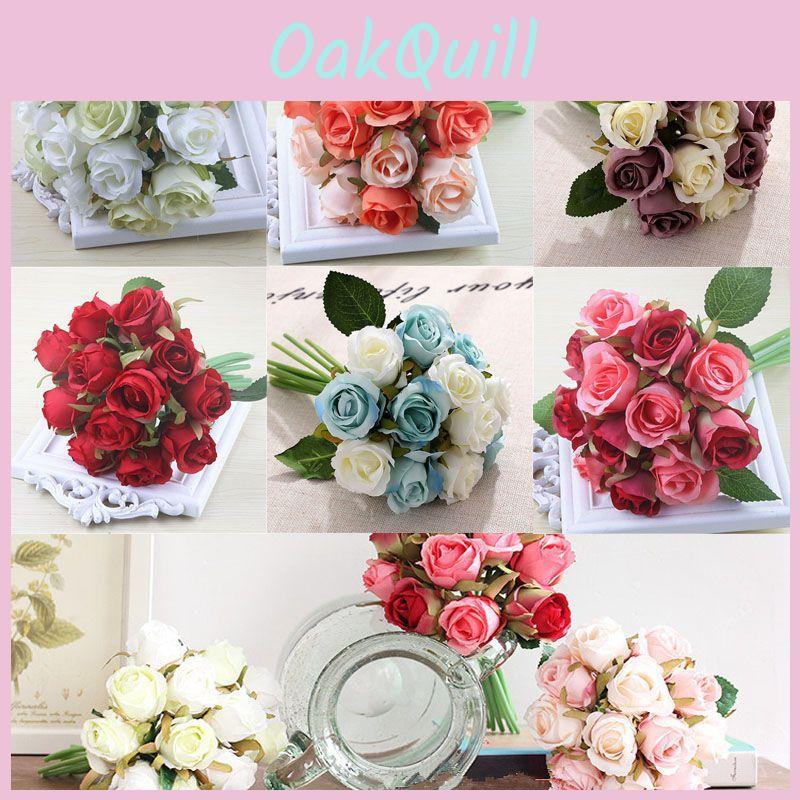 Realistic 12 Head Artificial Flowers Rose Silk Bouquet For Timeless Wedding Celebrations