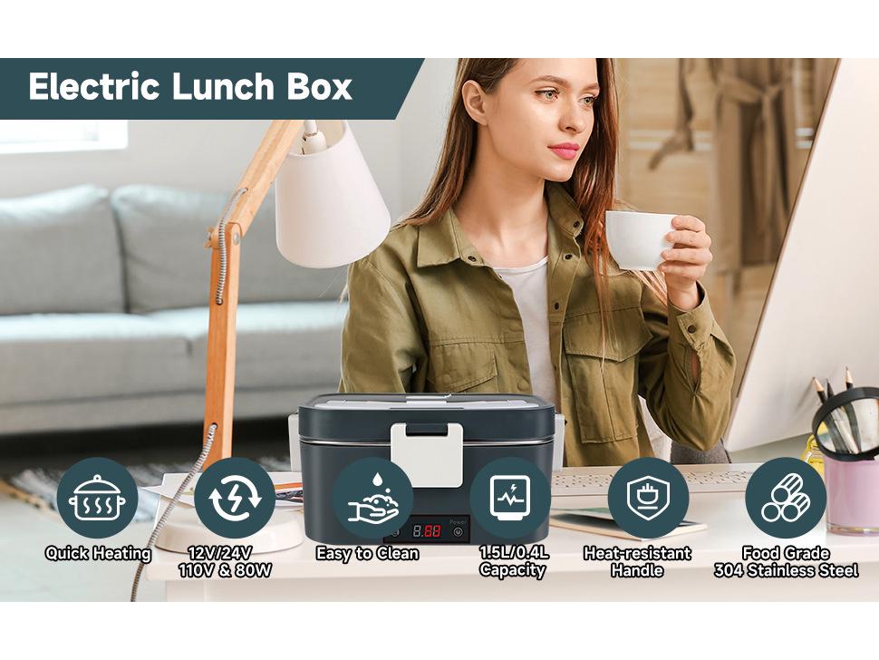 Dual-Use Electric Heating Bento Box for Home & Car - Self-Heating and Insulated.