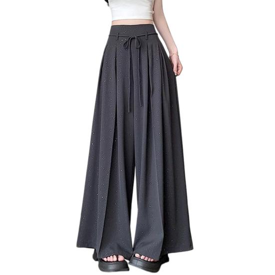Damen Hose Hohe Taille Verstellbarer Kordelzug Oversized Weites Bein Hosen Einfarbige Glitzer Design Freizeithose