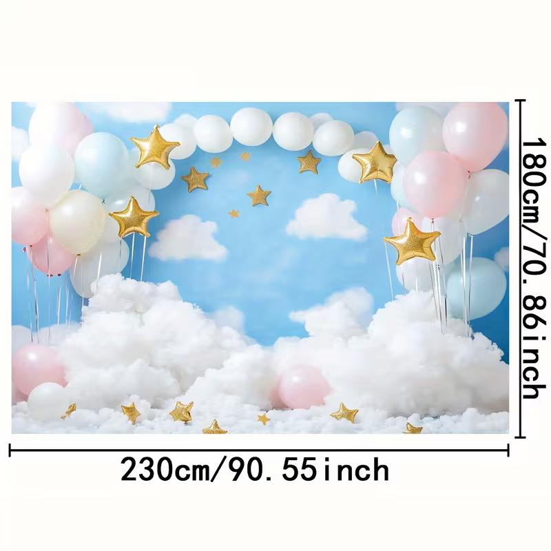2D Blue Sky White Cloud Balloon Backdrop for Newborn Photography
