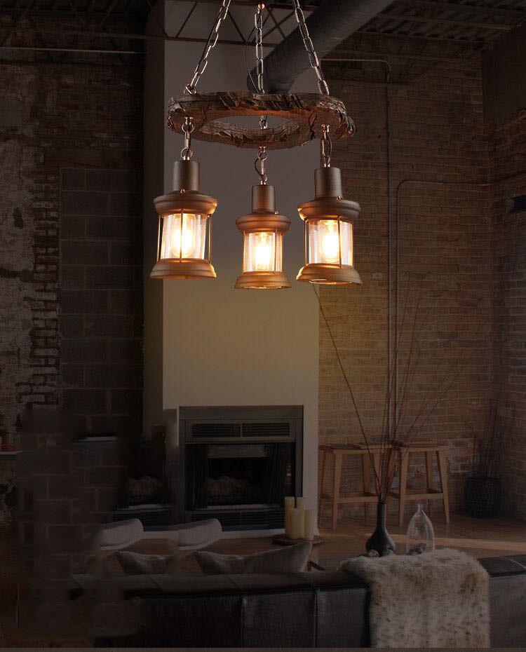 Vintage Industrial Wood Chandelier for Restaurants & Cafes