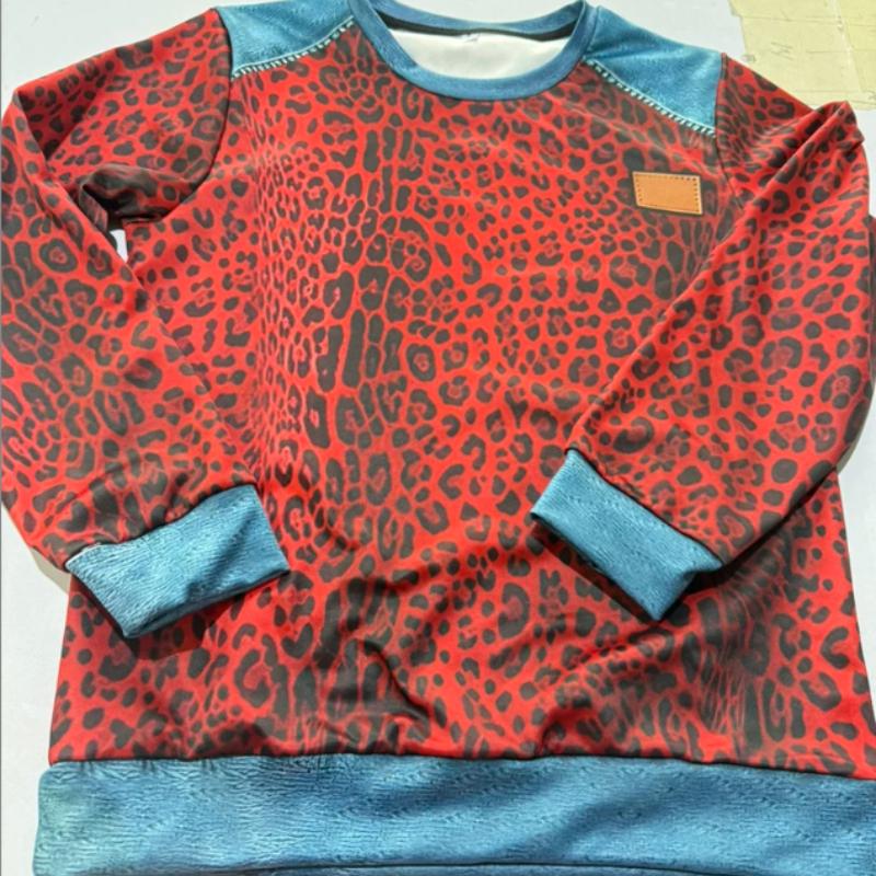 Europäische Und Amerikanische Damenbekleidung Neue Modelle Kariert Nachahmung Kunstdenim-Druck Rundhals Langarm T-Shirt( Nicht-Denim-Stoff)