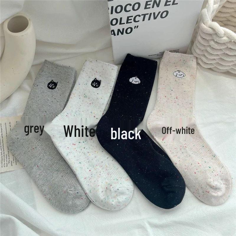 

Весенне-летние женские милые носки до середины икры с щенком и кошкой - Дышащие, Универсальные, в японском стиле, Белый жаккард в тренде Black Cat Speckled Yarn Mid-Calf