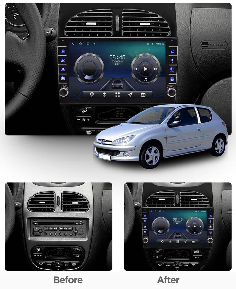 Für Peugeot 206 2001-2008 Mit Knopf Knopf Android Auto Radio Multimedia Player Navigation Stereo GPS 2 Din Carplay 2 + 32GB