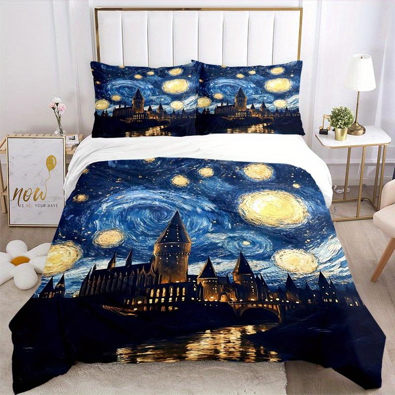 3Pcs Hogwarts Castle Printed Bedding Set, Breathable And Soft, Machine Washable, Christmas Gift, Suitable for Bedroom Decoration, 15188