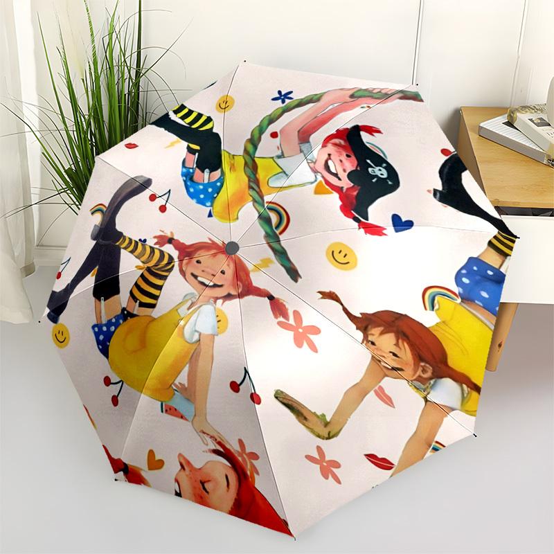 

1pc Pippi Longstocking Automatic Folding Umbrella & Self-Folding Canopy - Heavy-Duty 8-Rib Iron Frameyy251231008