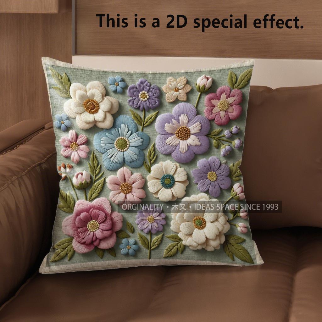 

2D Vintage 3D Embroidered Floral Throw Pillow Covers Pattern Cushion Cover Suitable For Sofa Bedroom Car Pillow Cover 40x40cm