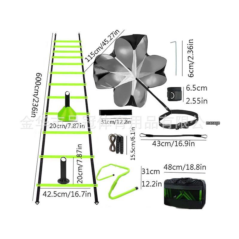 Agility Training Set: Ladder, Cones, Markers & Resistance Parachute for Football