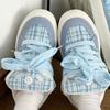 Light blue bread shoes autumn new casual breathable plaid splicing versatile fur skateboard shoes