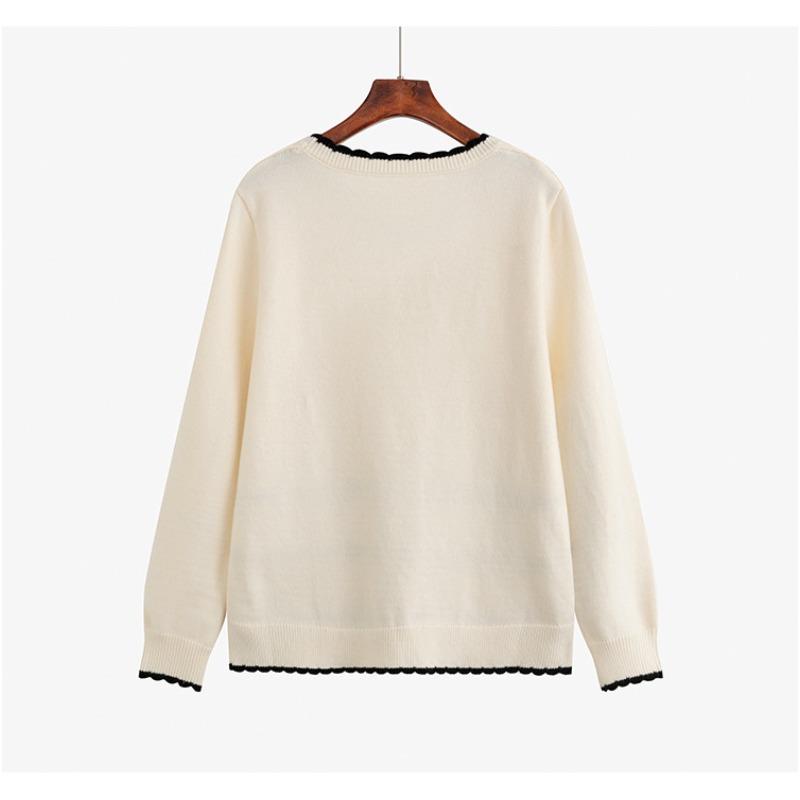 Women's Plus Size Round Collar Clashing Stripe Top Autumn and Winter Loose Casual Sweater Knitwear