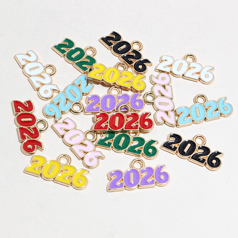 20pcs 18x9mm Enamel Year Number 2026 Charms Pendant for Earrings Necklace Bracelet DIY Jewelry Making Accessories Findings