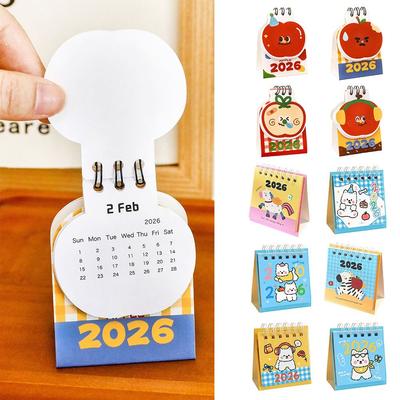Mini 2026 Desk Calendar Fruit Shape Cartoon Schedule Planner Portable Coil Binding Desktop Calendar Office School Supplies
