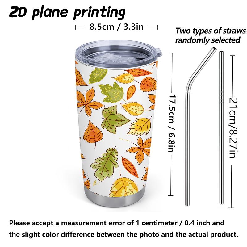 Car Tumbler 591ml Autumn Maple Leaf Elements Straw Cup Straight Tumbler 20oz Car Straw Cup Insulated Travel Cup Portable Tumbler