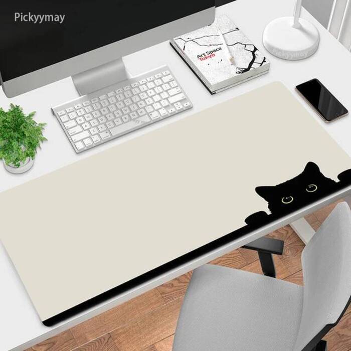 Large Mouse Mat Green Leaves Cat Mousepad Big Cute Mousepads X Office Rubber Keyboard Mats Desk Pad Overlock Mouse Pads