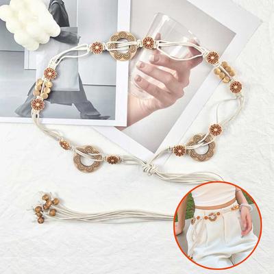 Bohemian Style Woven Ethnic Style Handmade Wooden Bead Women'S Belt Casual Vacation Style Waist Rope