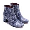 Johnature Genuine Leather Handmade Printed Comfortable Coarse Heel Side Zipper Women's Short Boots