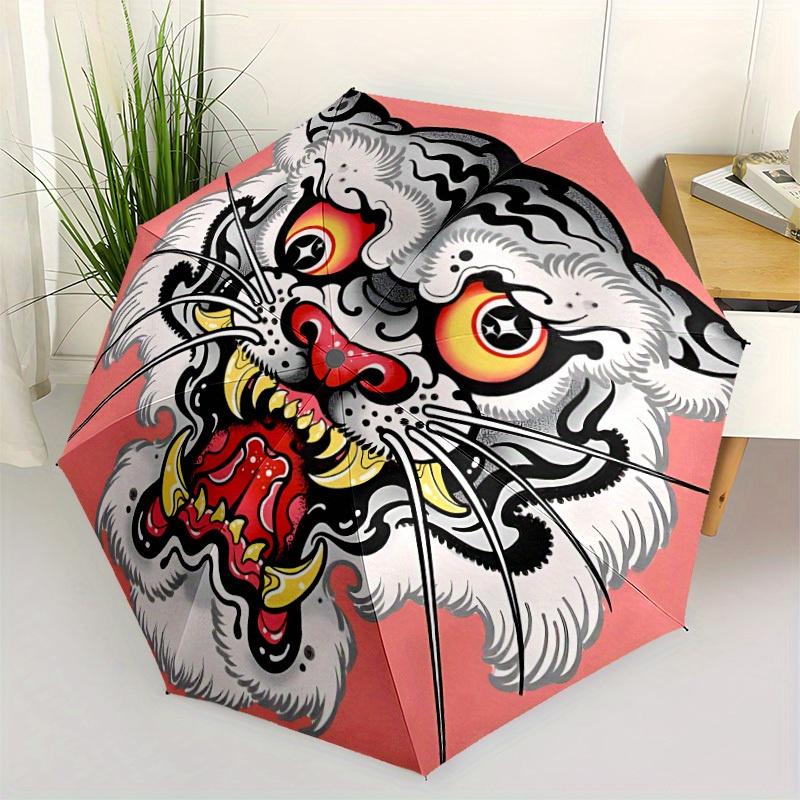 1pc Tiger Face Automatic Open/Close Umbrella, Portable Folding Umbrella for Travel, Themed Events, It is suitable as a gift for various festivals, Out