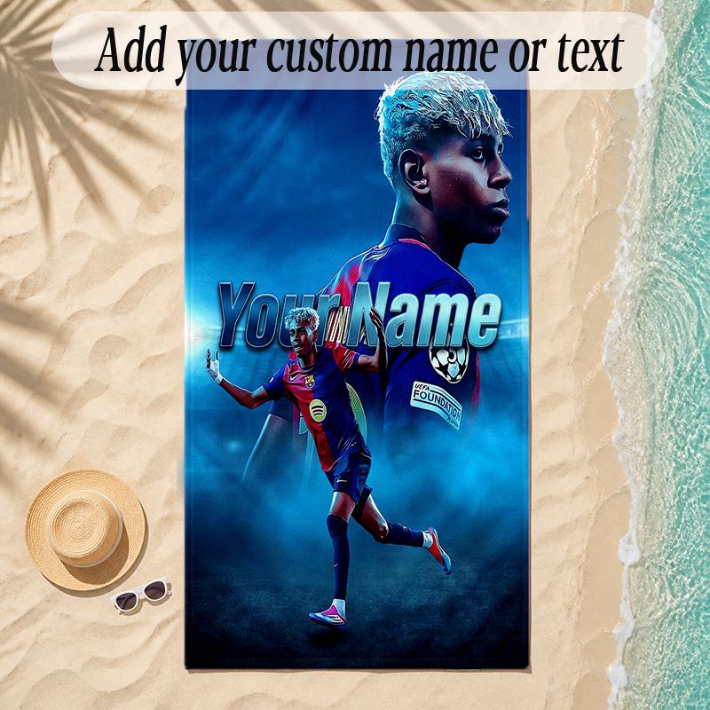 Beach TowelLamine Yamal Custom Name Text Personalized Soft Towel for Beach Pool Indoor Home Decor Gift