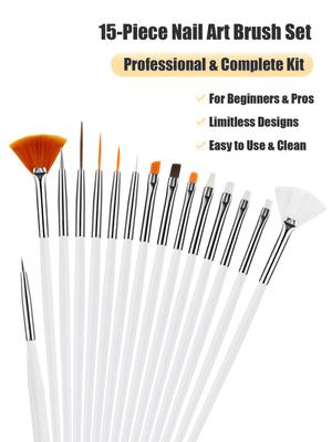 15 Pcs Nail Art Brushes Set for Beginners Professional Manicure Tools with Case Line Drawing Flower Painting DIY Design