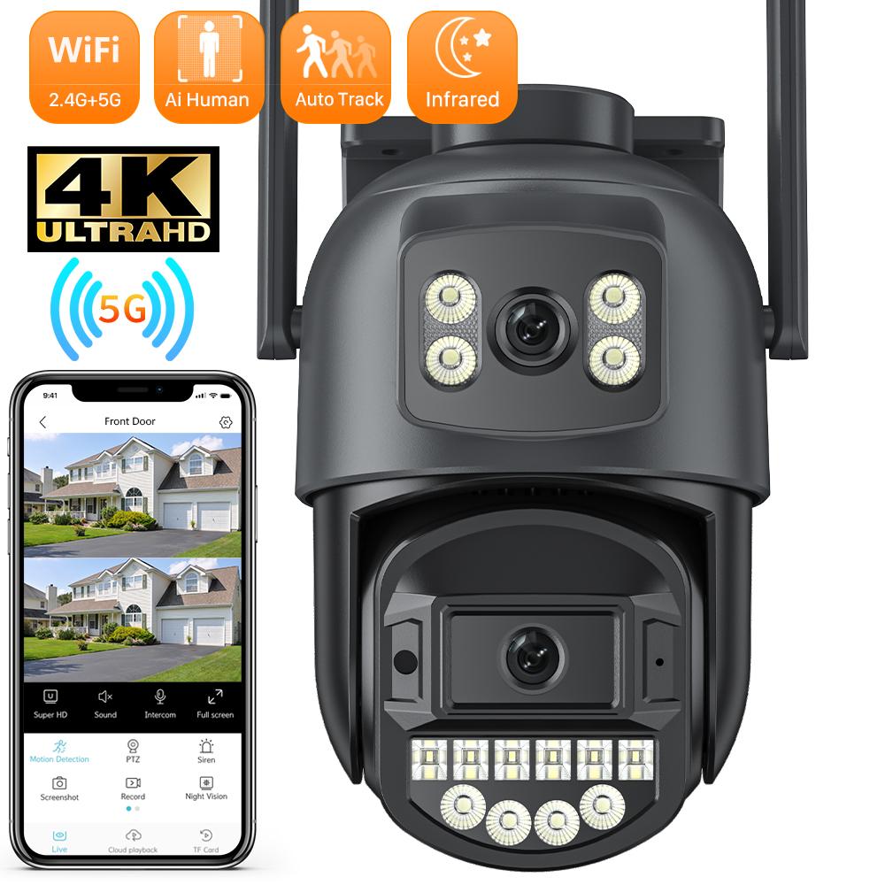 

8MP 2.4G+5G Wifi камера з подвійним об єктивом і подвійним екраном з автоматичним відстеженням людини 4K 10MP зовнішня Onvif двостороння домофонна камера відеоспостереження 8MP Camera NO Card