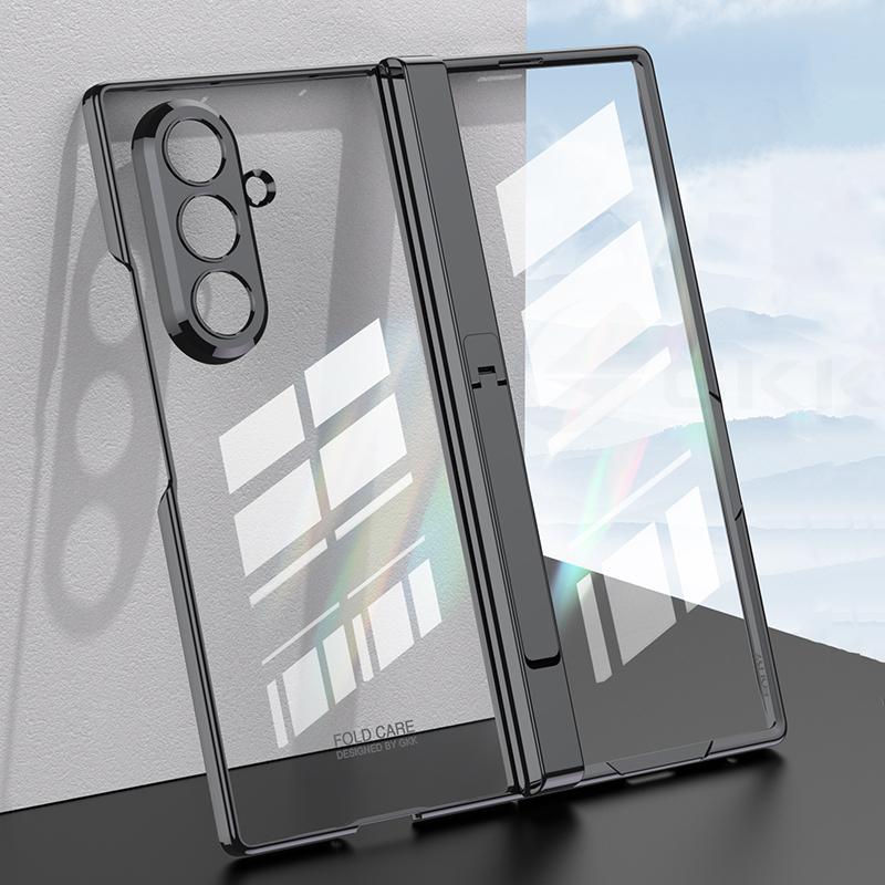 Magnetisches Klappständer-Case für Samsung Galaxy Z Fold 7 6 5 Außendisplay Glas Beschichtung Transparentes Hartschalen-Cover für Galaxy Z Fold7 Case