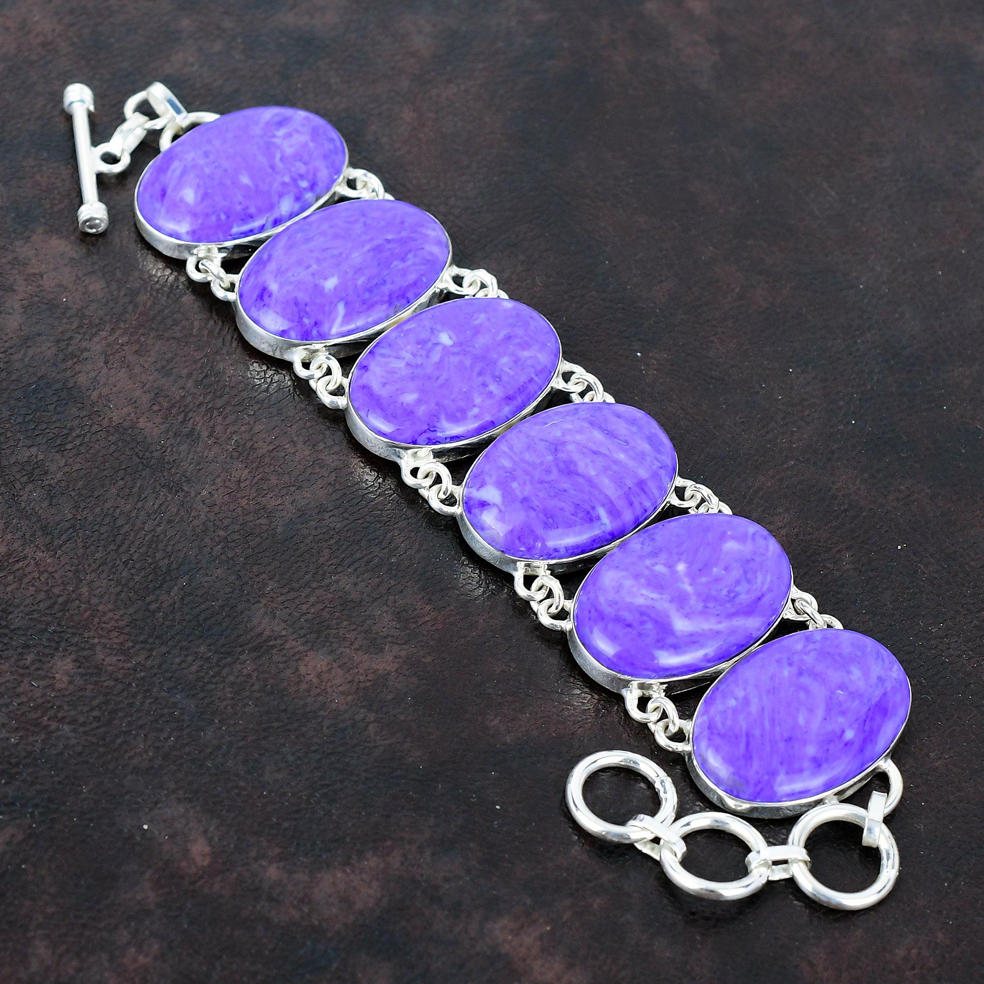 

Браслет из чароита Оригинальный драгоценный камень Ювелирные изделия ручной работы Удивительный браслет Браслет из стерлингового серебра 925 пробы Регулируемый браслет-цепочка Подарок на помолвку Adjustable