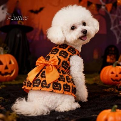 Pet Clothes Halloween Dress, Pumpkin Ghost Bat Print Sleeveless Dog Costume for Small Dress Medium Dogs, Cute Outfit Festival Holiday Party