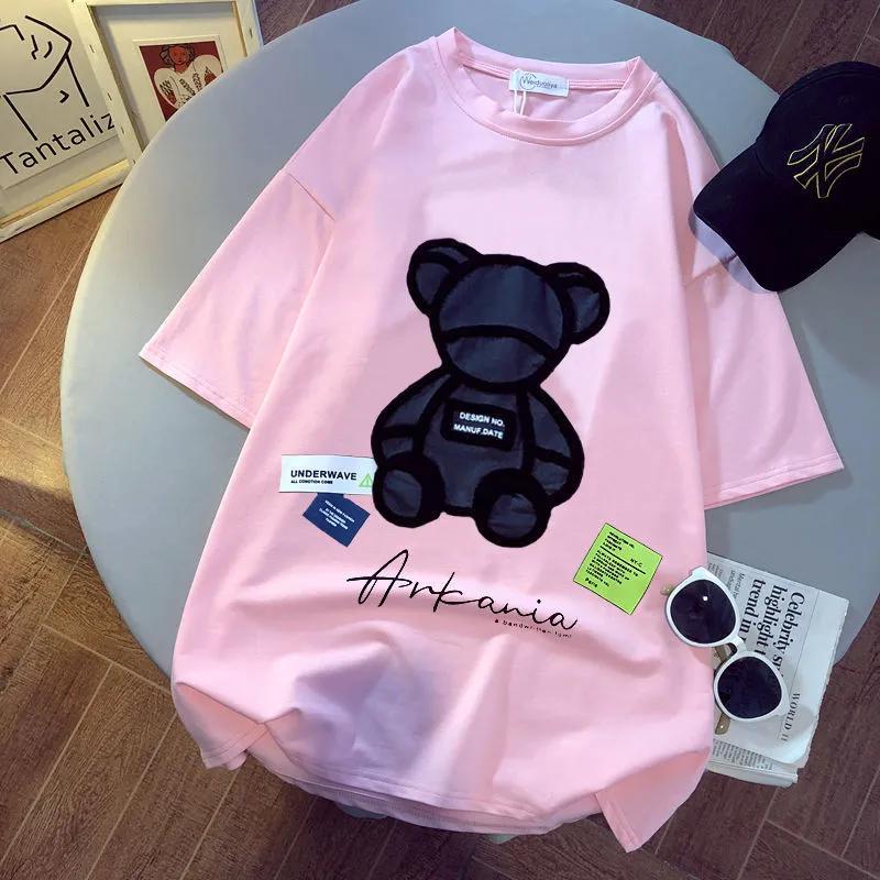 Women's T-shirts Harajuku Girls Plus Oversize Tops O-neck Short Sleeves Loose Summer Tshirt Embroidery Bear Tshirt Tees