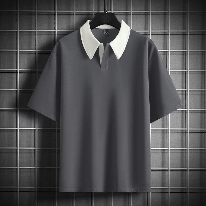 Polo Taglia Forte M-8XL da Uomo a Maniche Corte Top con Colletto T-shirt a Maniche Corte con Cuciture a Colore Solido