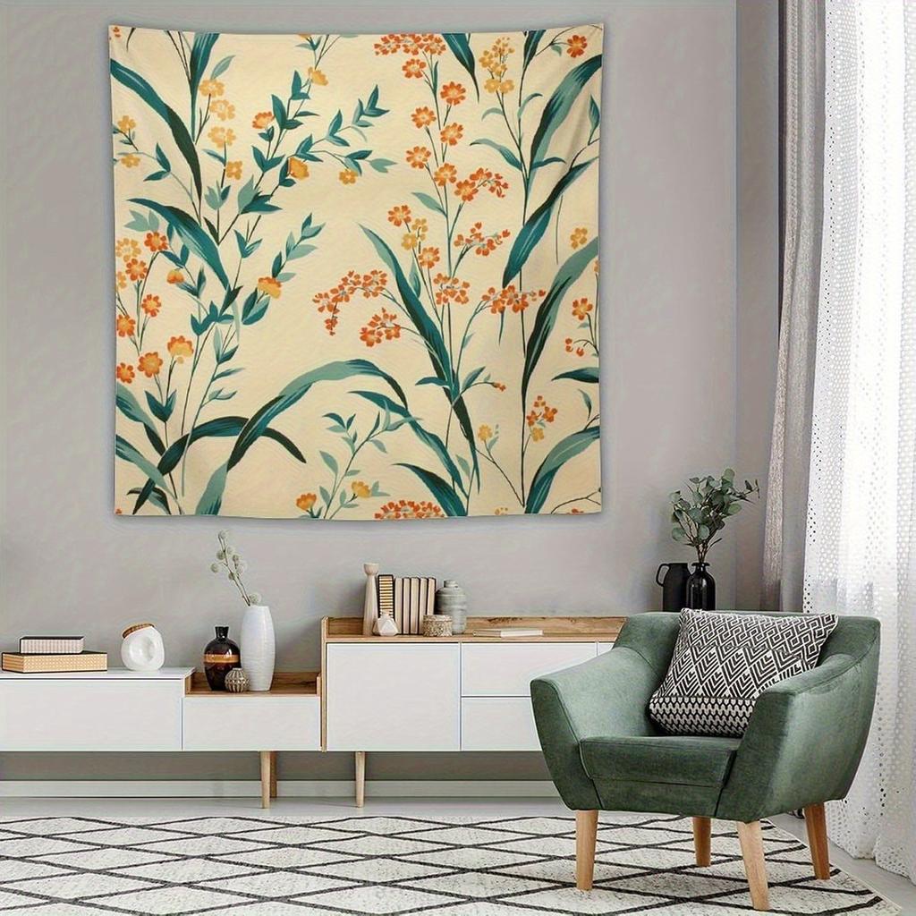 1 Piece Farmhouse Floral Garden Tapestry Wall Hanging - Vibrant corn green and orange floral pattern for bedroom, living room
