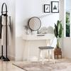 Modern Dressing Table with Round Mirror and Stool, Makeup Vanity Table with 2 Drawers for Bedroom, Living Room, 80 x 40 x 123 cm, White