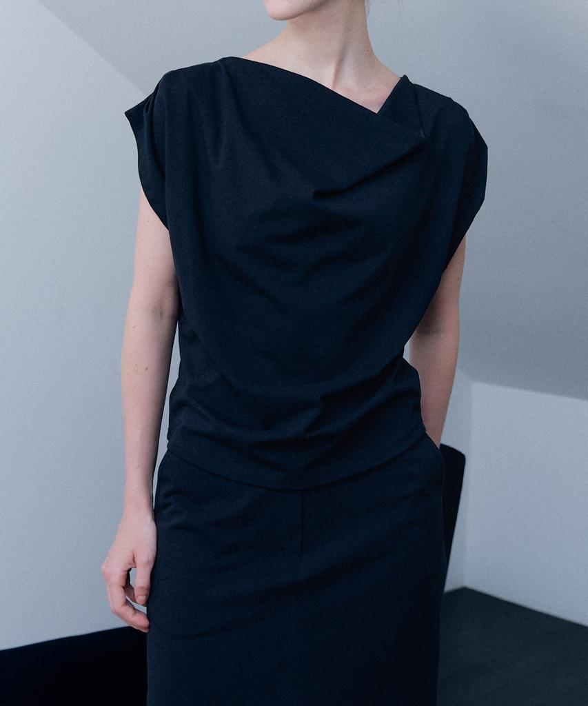 Meojiaenminggeul Ella Stretch Drape Top Blouse (Black)