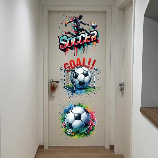 3 st Fönsterklistermärken med Fotboll Återanvändbar Sportboll Mål Spelare Glasdekal för Hem Kontor Butik Skola Dekor