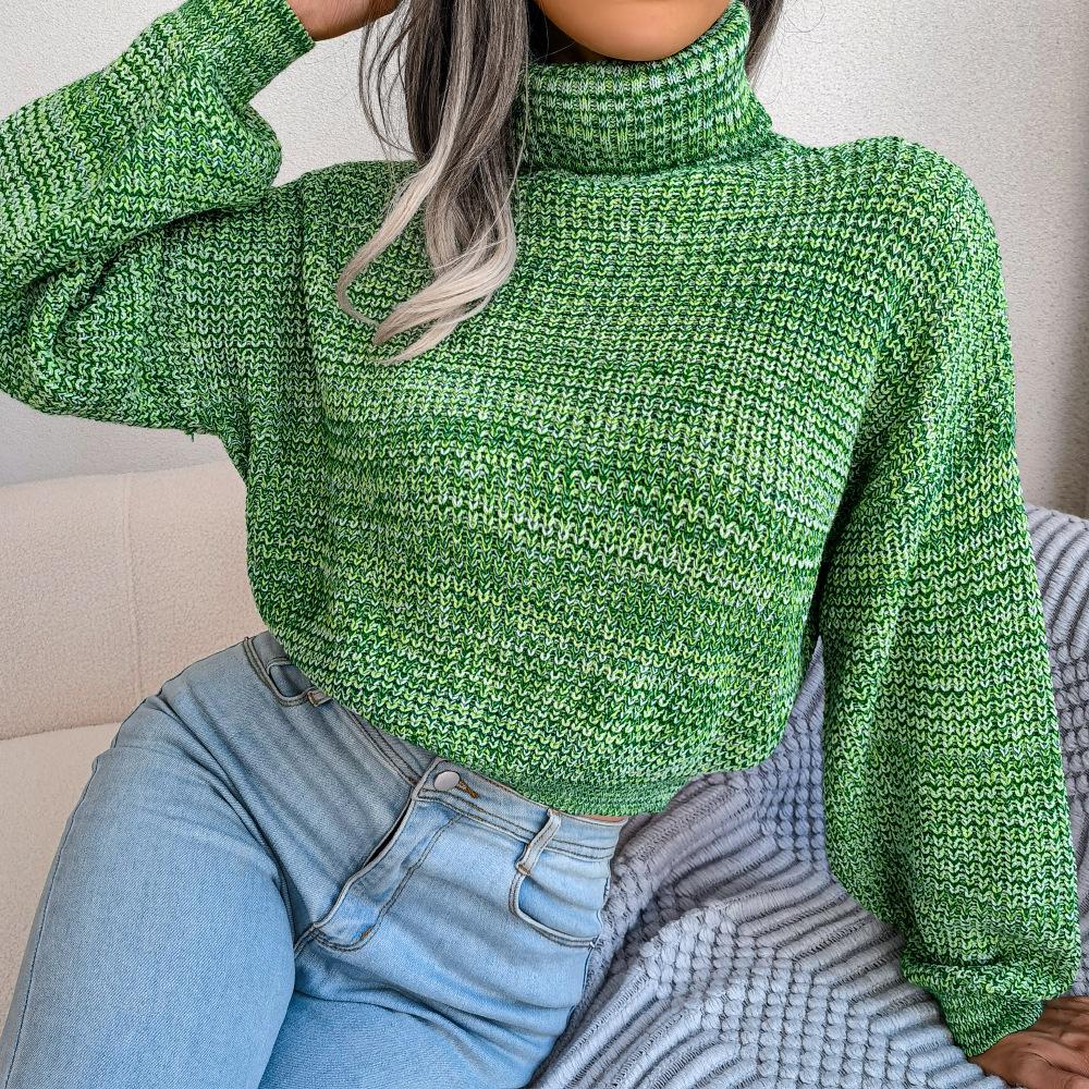 Kvinner Høst Vinter Blandet Farge Lantern Langermet Turtleneck Strikk Løs All Match Genser SL