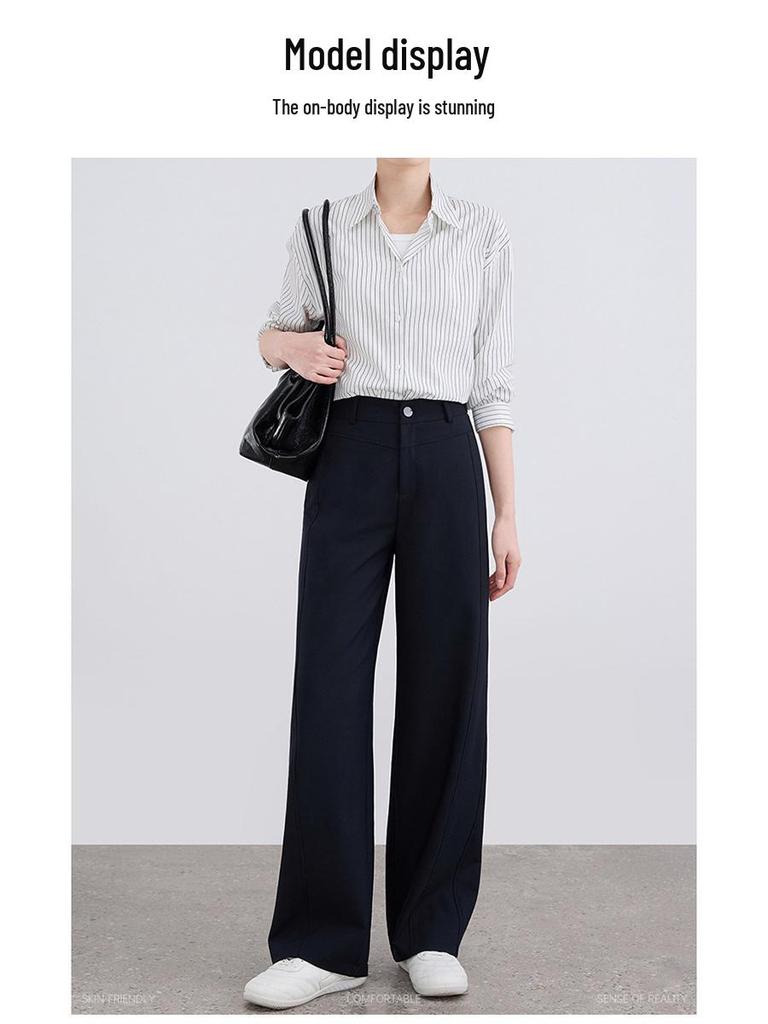 2026 Women's Slimming Wide-Leg Pants: Petite, Nine-Tenths Length, Straight, Loose Casual Fit for Spring and Summer