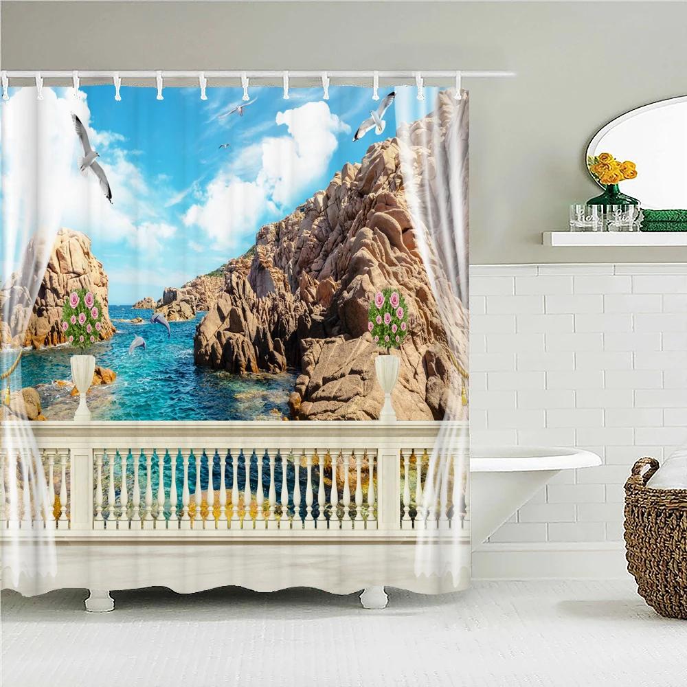 European Flowers Scenery Garden Shower Curtain, Rustic Nature Landscape Path Arch Decor Bath Curtain For Shower Stall Bathroom